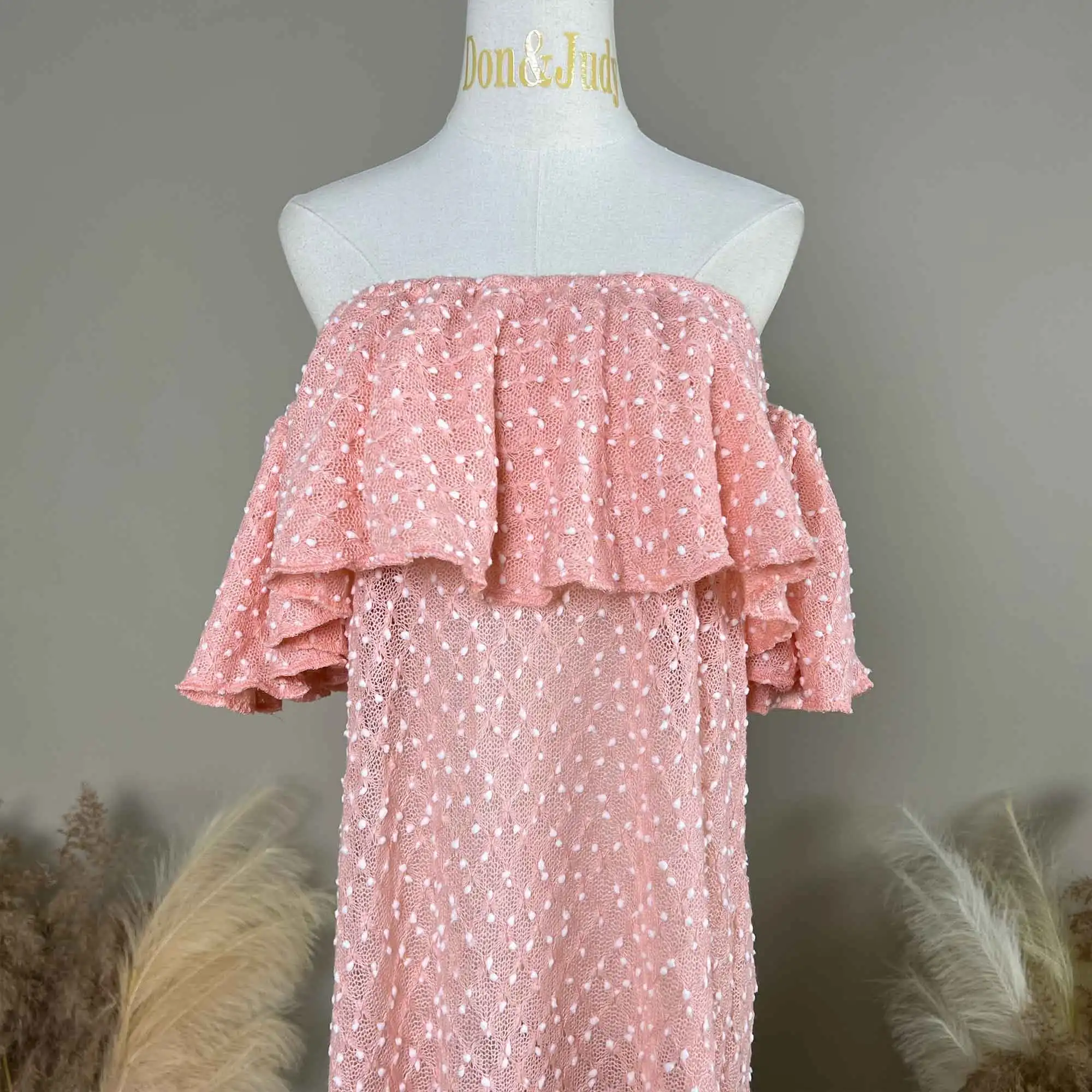 

Don&Judy Pregnant Polka Dot Ruffle Off-Shoulder Straight Dress Maternity Gown Prom Dress Elegant Party Dress Photoshoot