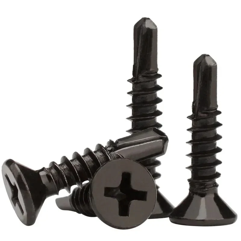 410 Stainless Steel Black Zinc Plated Self Tapping Screws M4.2 M4.8 / Flat Head Cross Recessed Self Drilling Fasteners