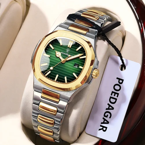 Imagen 2 del producto Reloj POEDAGAR cuadrado de lujo para mujer, reloj de pulsera resistente al agua con fecha luminosa para mujer, relojes de cuarzo de moda de acero inoxidable para mujer