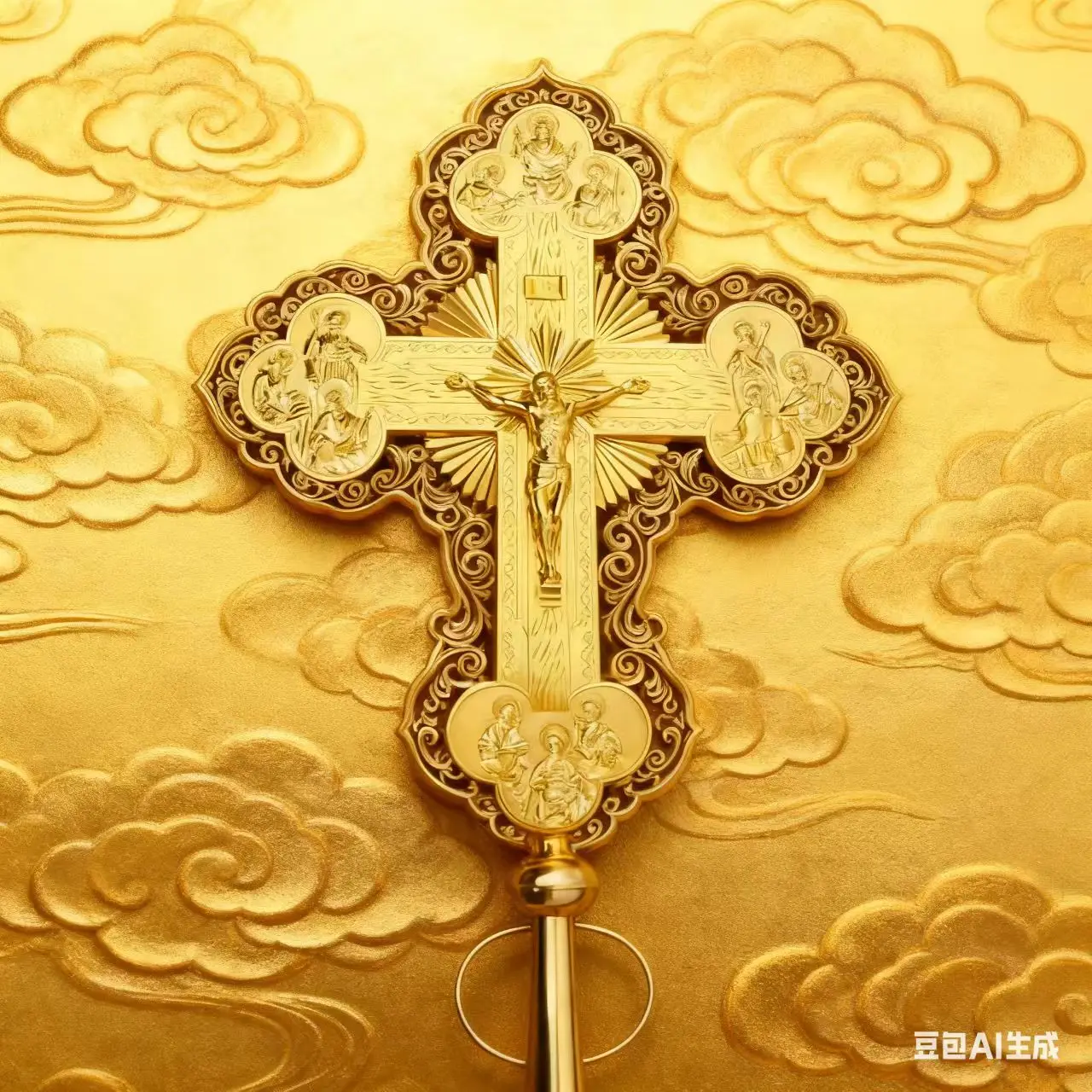 New Orthodox Altar Crucifix Zinc Alloy Gold Plated Engraved Saints Icons and Red Gemstones Church Home Religious Decor Box Gift