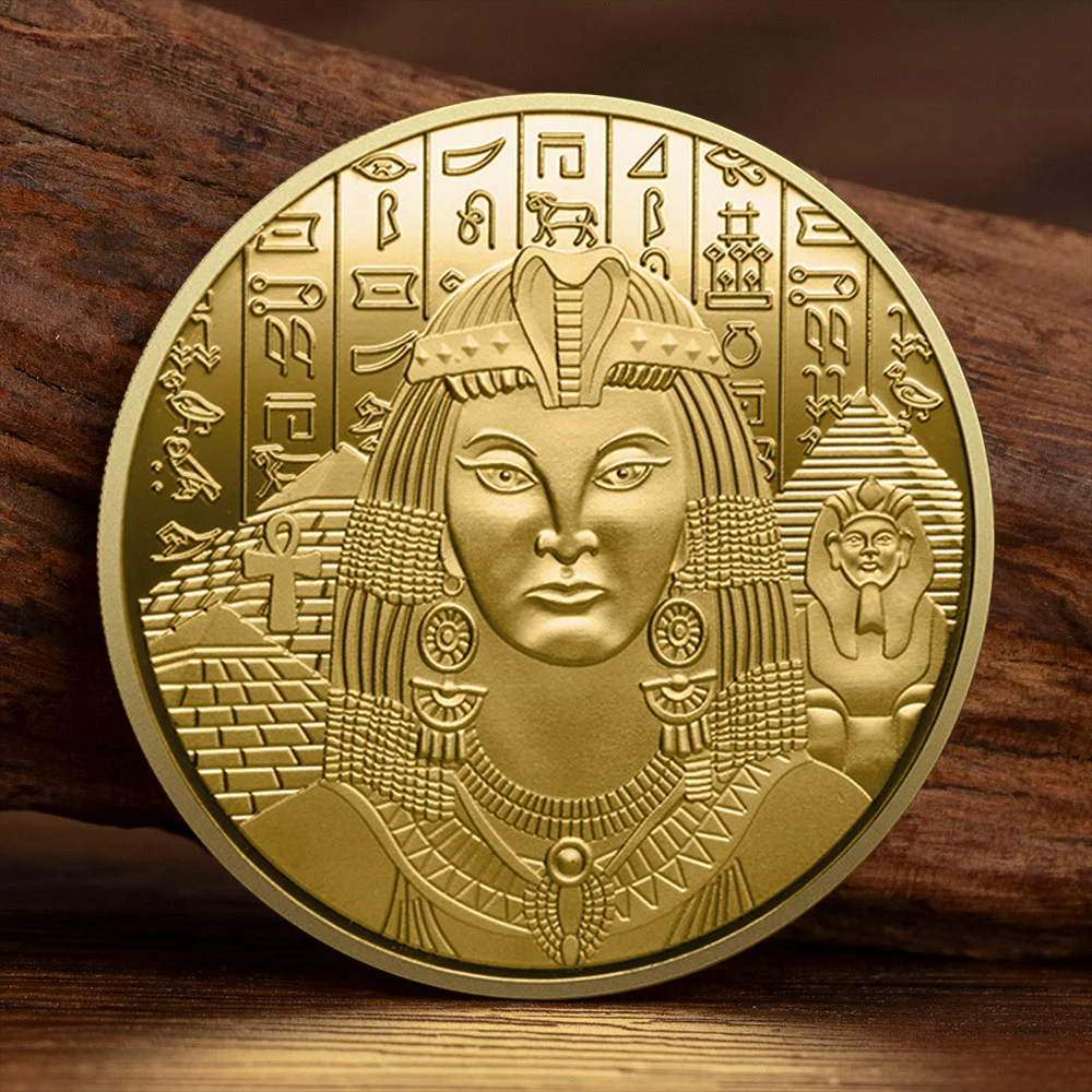 Greek Ancient Pyramid Lucky Commemorative Coin Gold Plated Egyptian Sun Goddess Cleopatra Collection Coin