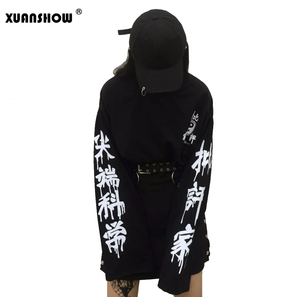 

XUANSHOW Tops Harajuku Punk Gothic Women Streetwear Cutting Edge Science Letter Print Pullover Long Sleeve Tracksuit