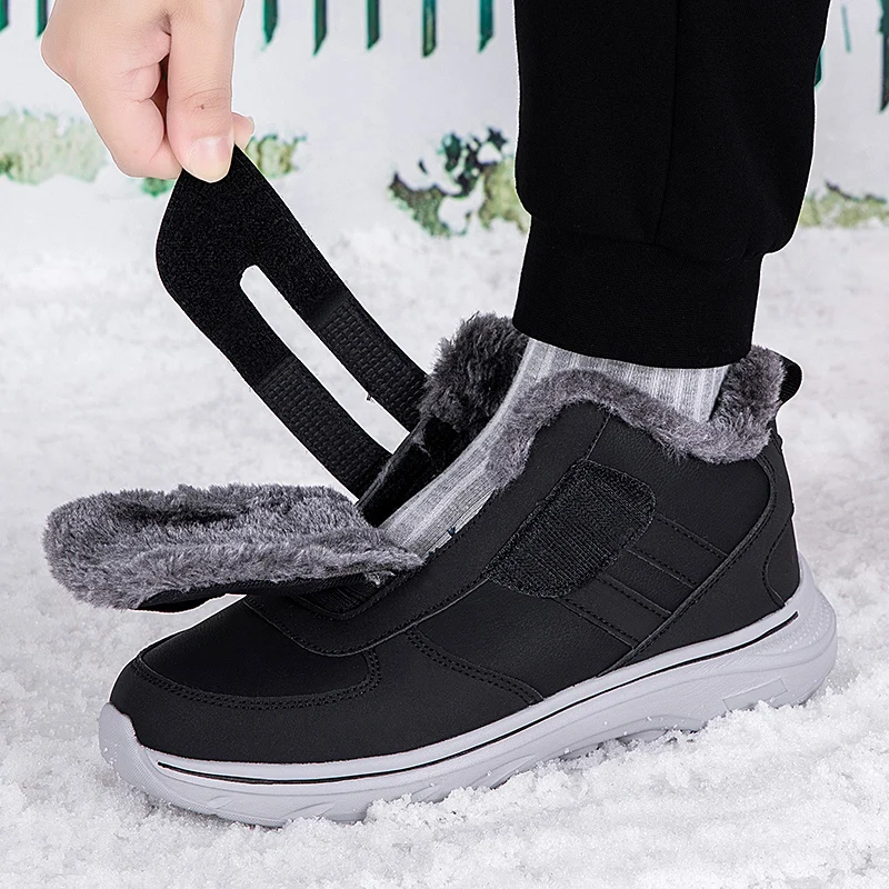 Men Snow Boots plush warm Winter Anti Slip fur Warm Cold Proof Snow Boots High Top Platform Lace Up Outdoor Work Boots men