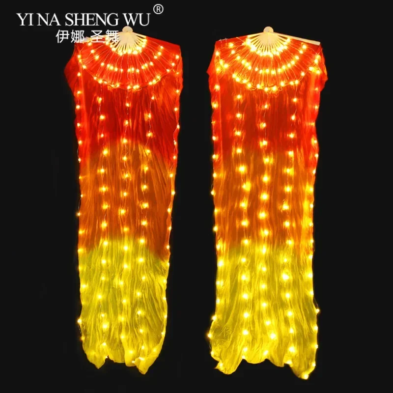 1 قطعة اليمين/اليسار الرقص الشرقي Led الحرير المشجعين 100% الحرير 180x90 سنتيمتر الأبيض قوس قزح الرقص LED المشجعين مرحلة الأداء الدعائم مع بطاريات