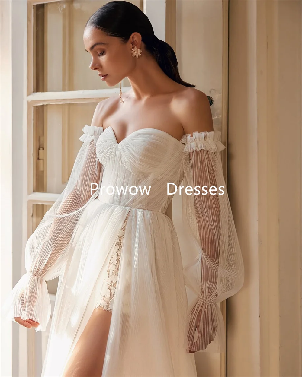 

Prowow 2025 Sexy Sweetheart Wedding Dresses with Detachable Sleeves Pleat Ruffles A Line Bridal Gowns Customized Robe de marriag