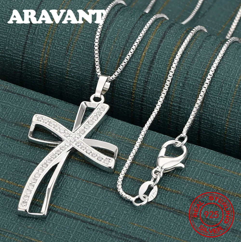 925 Sterling Silver Double Cross Pendant Necklace For Women, Commuter Accessory, Christmas Gift Jewelry