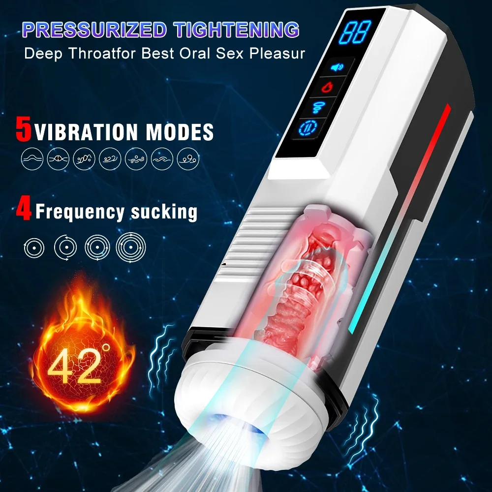 Automatic Male Masturbator Cup Telescopic Heated Sucking Pussy Blowjob Machine Thrusting Vibration Masturbation Sex Toy for Men