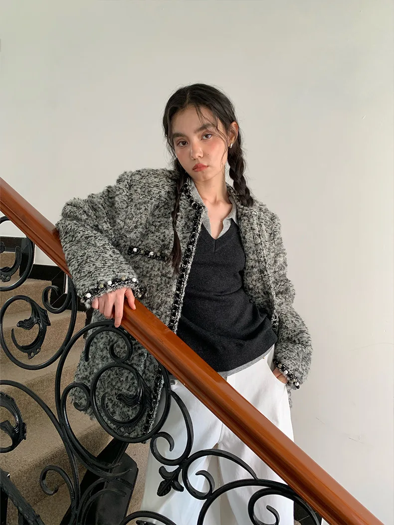 معطف سترة تويد شتوية للسيدات من BJTZ، سترة مبطنة من مزيج الصوف، ملابس خارجية دافئة للخريف #4