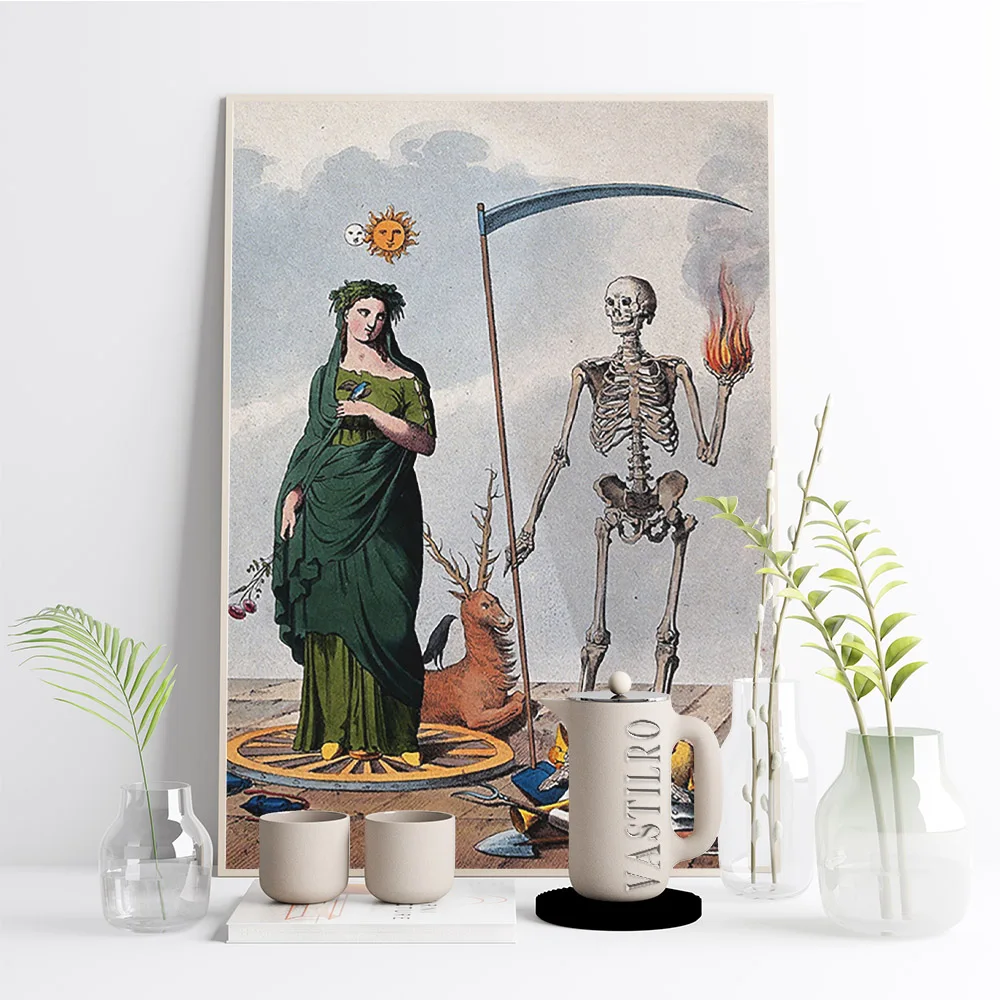 Allegory Of Life And Death Art Vintage Skeleton Maiden Poster Wall Print Picture Canvas Painting Home Decor