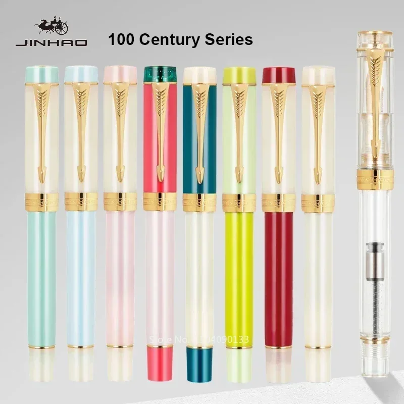 Hot Jinhao 100 Fountain Pen EF/F/M Fine Nib Transparent Color Resin Luxury Arrow Clip Pen Office School Writing Supplies Station