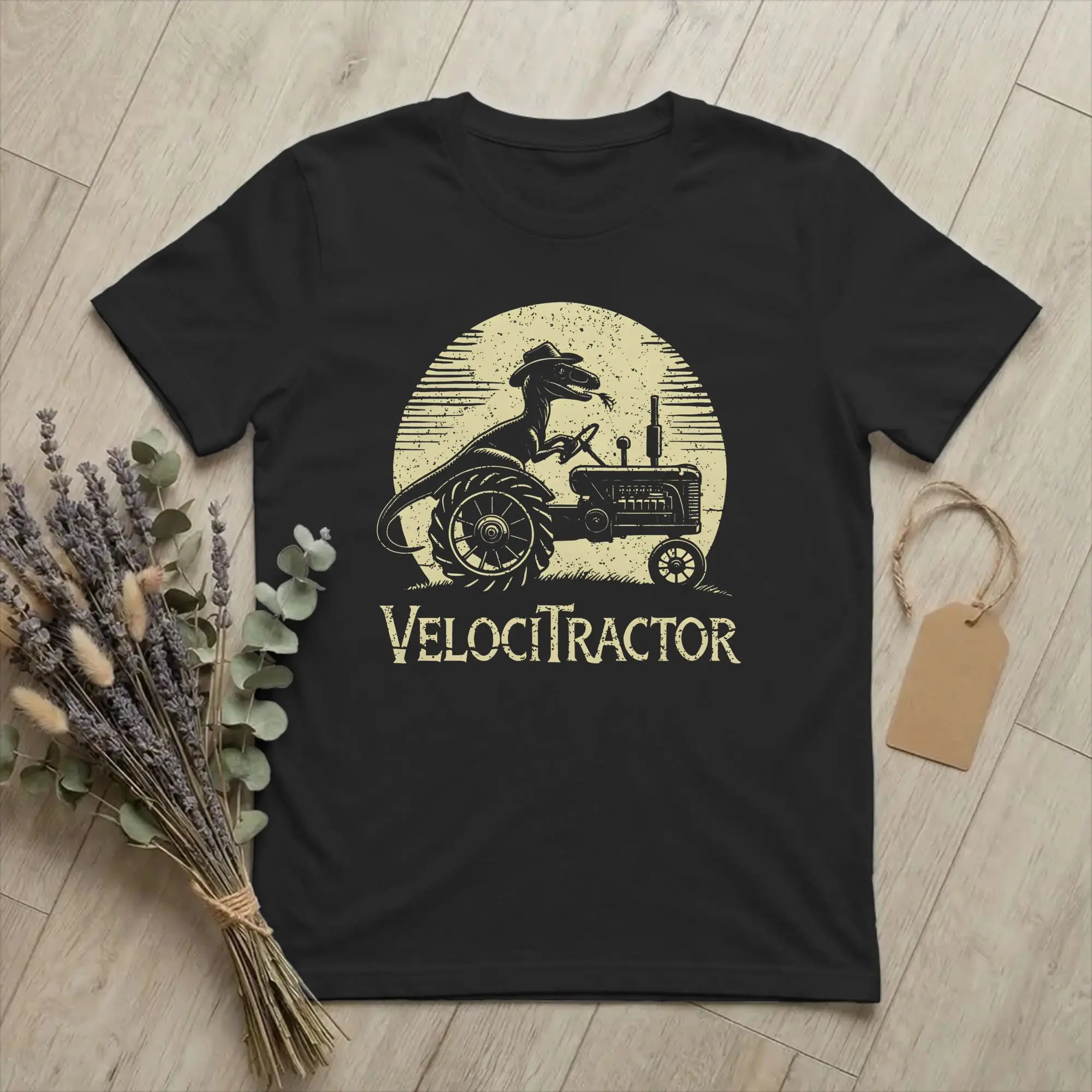 Men T-Shirt VelociTractor Velociraptor Tractor Funny Cotton Tees Short Sleeve Farm Boss Dino  T Shirt Round Neck merch Adult