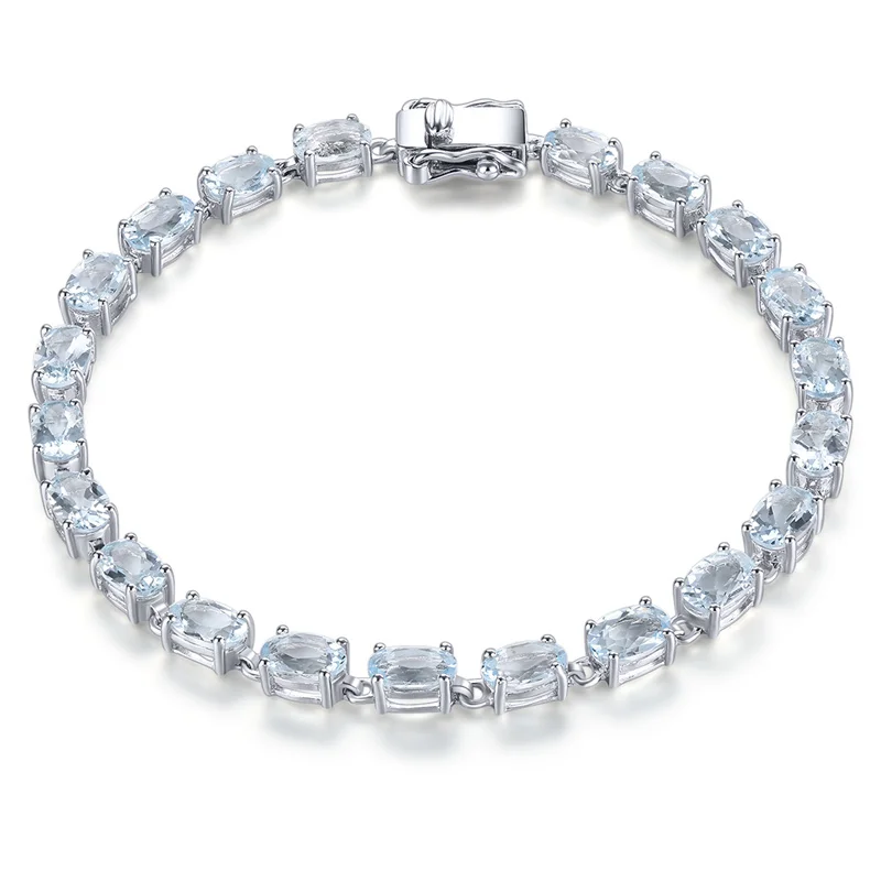 

Genuine 8.5 Carats 925 Sterling Silver Bracelet With Gem Natural Aquamarine Bracelet Oval Cut Gemstone Aquamarine Birthstone