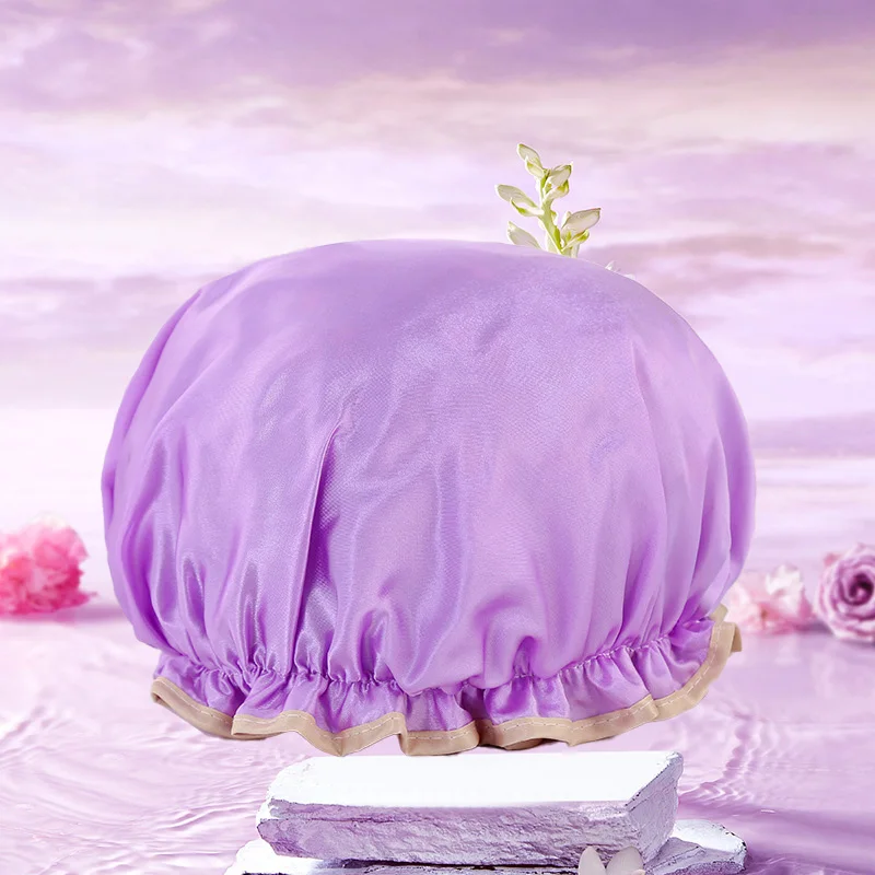 Double Waterproof Shower Cap, Disposable Hair Cap, Dustproof Satin Simulation Silk Solid Color Shower Cap