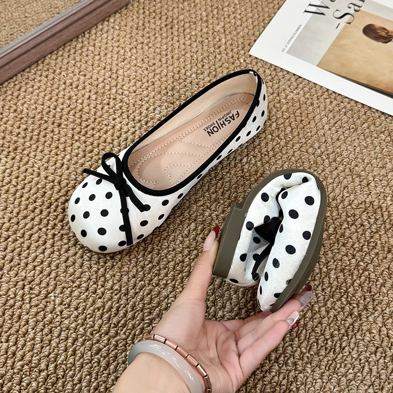 

New Spring Butterfly-knot Women Dot Ballet Flats Comfort Shallow Square Toe Slip on Shoes Ladies Eelgant Dress Mary Jane Shoes