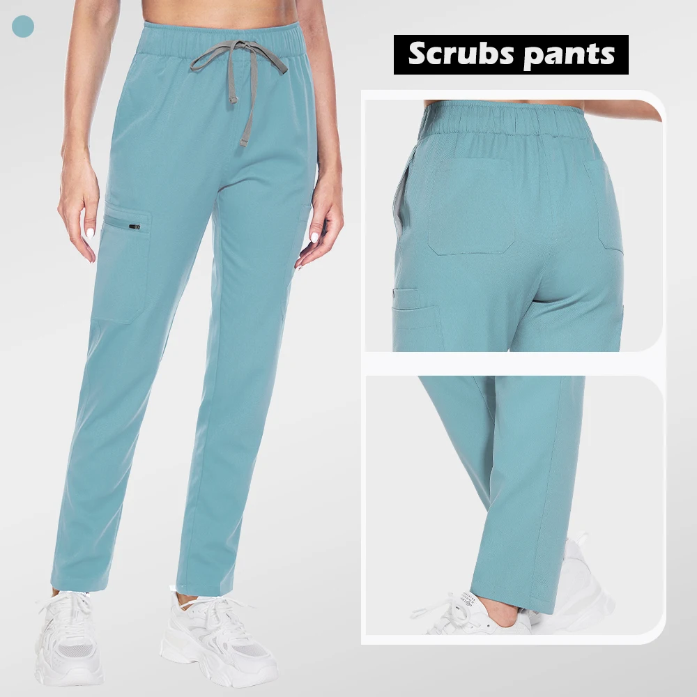 의료용 스크럽 유니폼 여성 간호사 스크럽 팬츠 포켓 스트레이트 팬츠 수술실 바지 위생복 간호 작업 바지