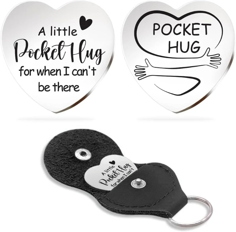 PU Cover Heart Keychain Stainless Steel Keychain Little Pocket Hug from Mom