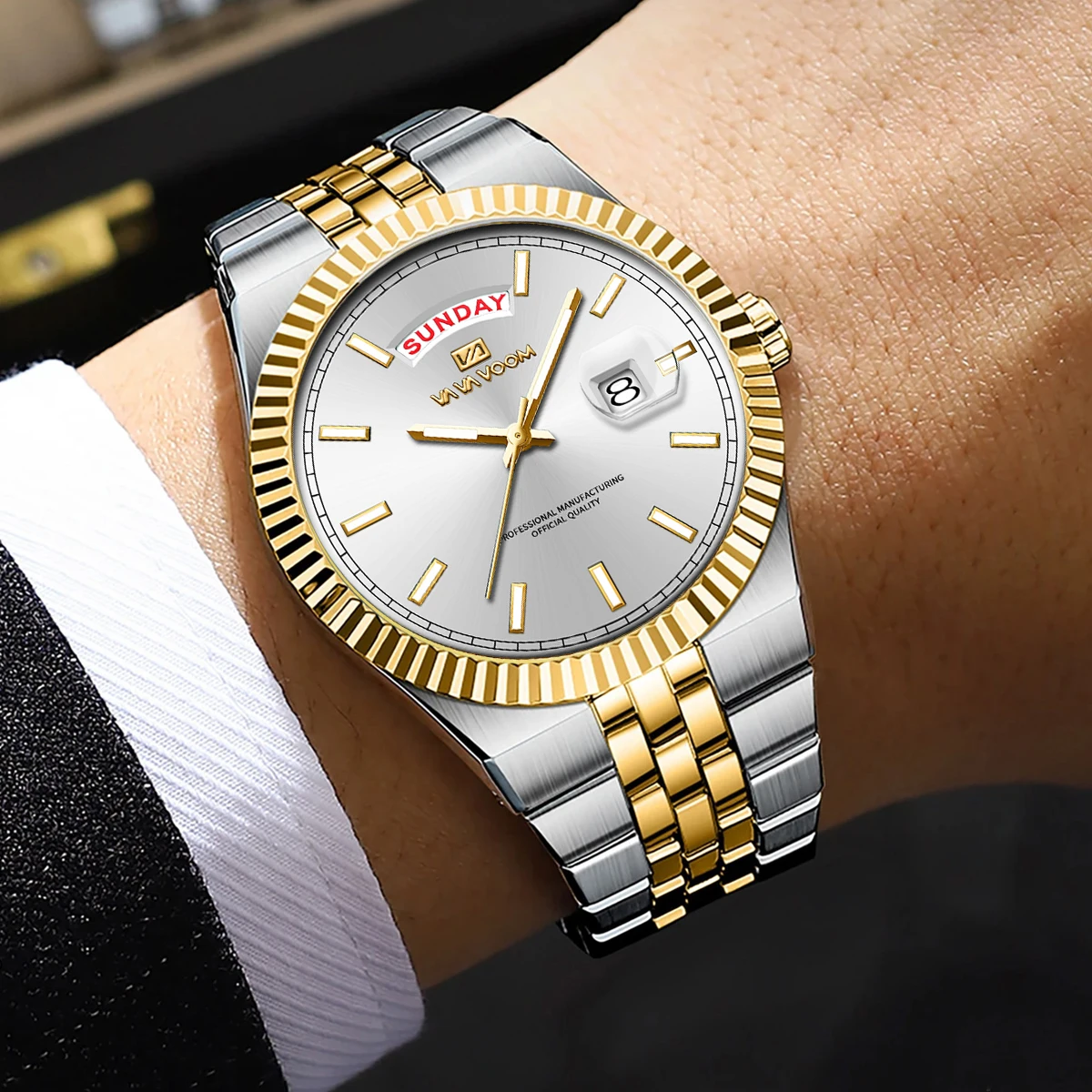 ساعة رجالية من الفولاذ المقاوم للصدأ باللون الأسود ساعة إبداعية للأعمال بتقويم حركة كوارتز 3Bar مقاومة للماء للأسبوع ساعات رجالية للزوجين #5