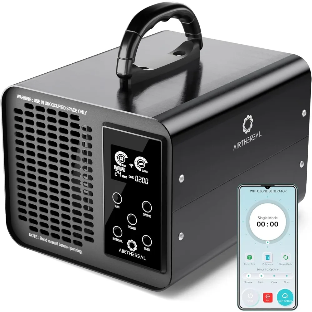 High Ozone Output Capacity Ozonato, Sterilizer - Adjustable Output and Timer Settings for Any Size Room - Black