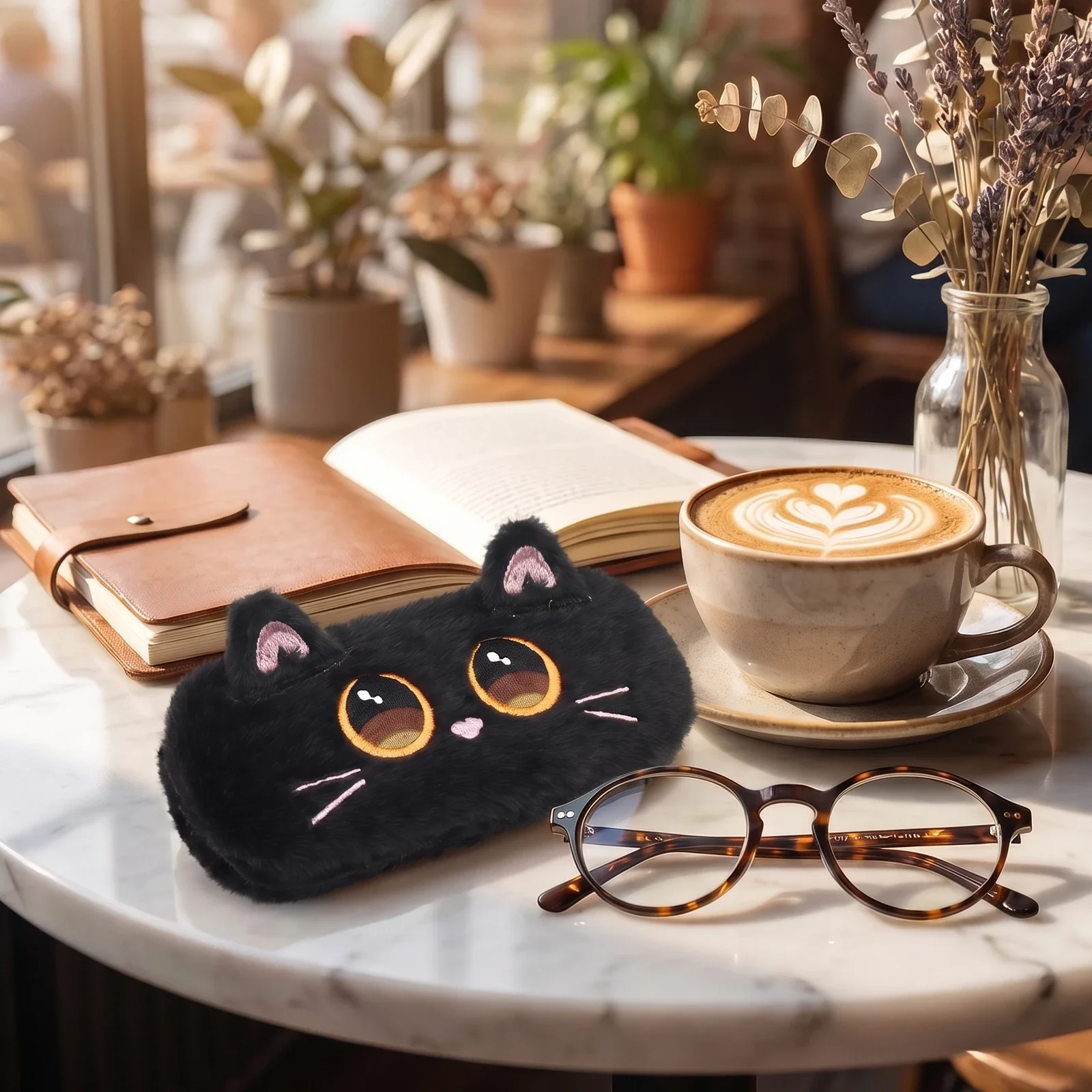 Cat Design Plush Hard Eyeglass Case Universal Men'S And Women'S Glasses Case Fashionable Acces