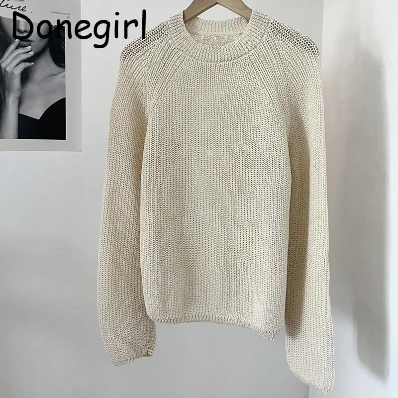 

Donegirl 2023New Women Fashion Early Autumn Round Neck Solid Loose Simple Casual Knitted Sweater Versatile Pullovers Female Tops