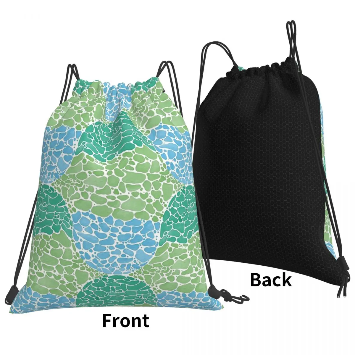 Tortoise Shell Pebble Mosaic Backpacks Fashion Drawstring Bundle Pocket Shoes Bag Book Bags for Man Woman School