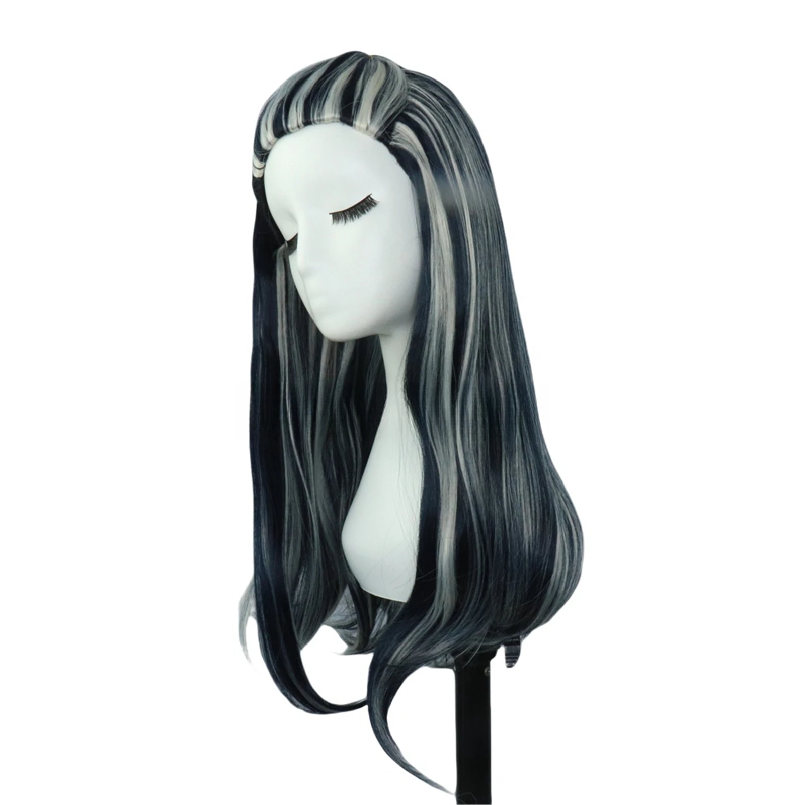 Peluca de Cosplay de Monster High Buzz Stein, juego de rol, pelo blanco y negro, para fiesta de Carnaval y Halloween