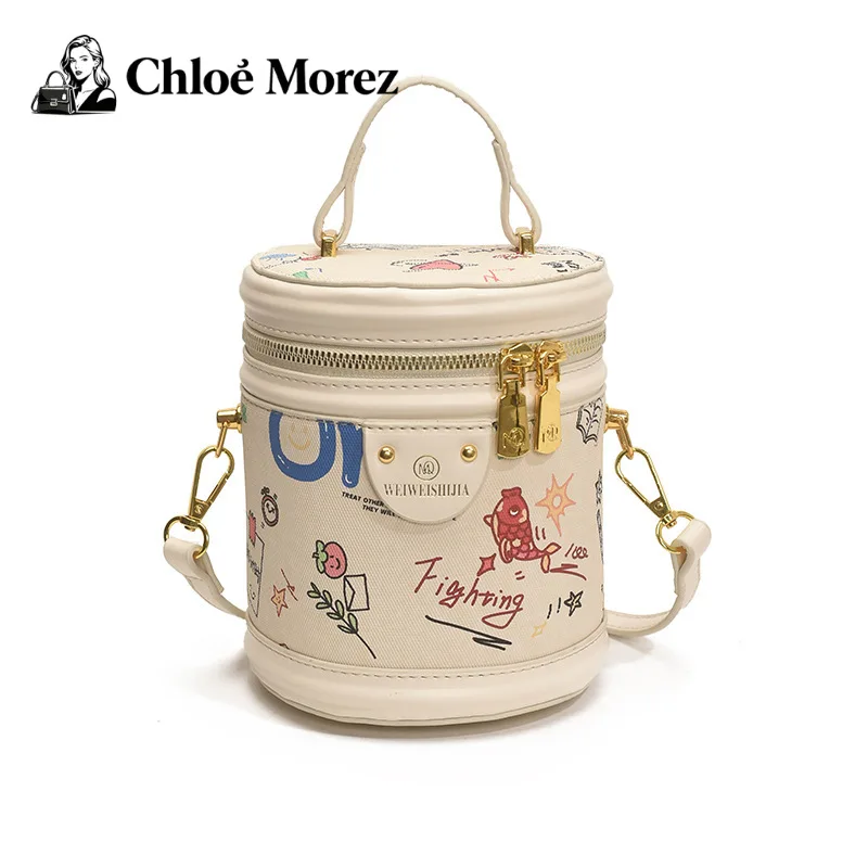 

Cartoon Printed Bag, Cute Girl Carrying Bucket Bag, Stylish and Versatile Crossbody Cylindrical Bag Bags for Women