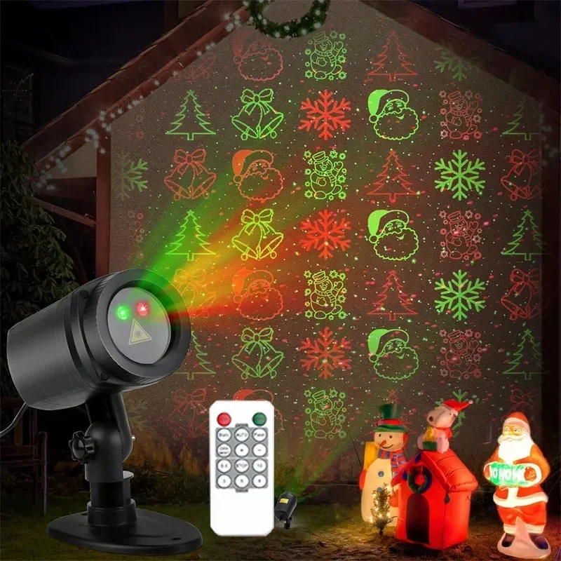 Christmas Holiday Laser Projector Light Outdoor 12 Patterns LED Projection Light Red Green Star Show Landscape Stage Spotlight