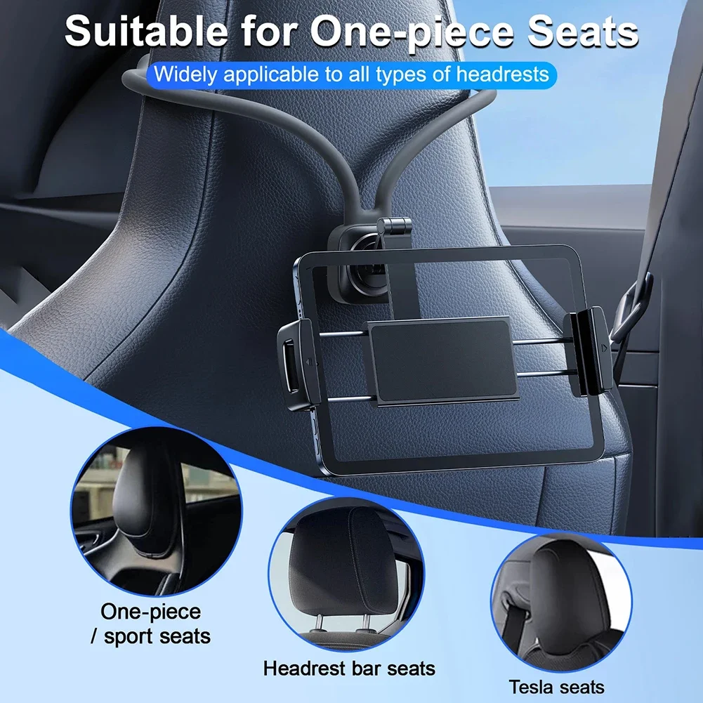 3-Axis/ Rotating Headrest Phone Holder For Car Sport Seats Vertical Horizontal Screen Mount Gray