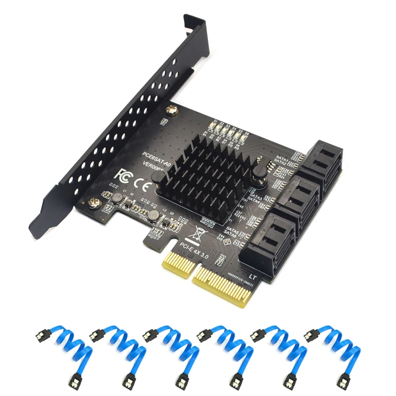 

Riser Card PCIe 4X 1X SATA Card 6 Port 6Gb SATA3.0 PCIE Card PCIe to SATA Controller Expansion Card 6 SATA Cable for Chia Mining