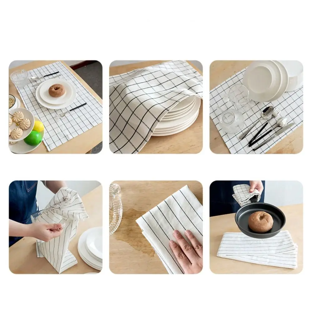 Tea Towel 40x60cm Kitchen Towel Printed Cotton Dish Cleaning Cloth Stripe Plaid Black Table Napkin Dinner