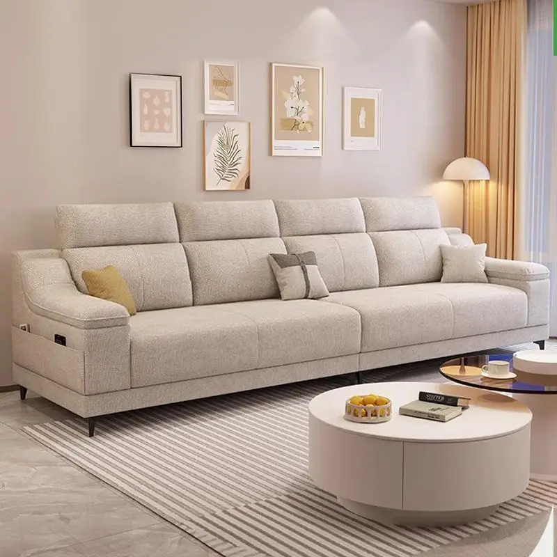 Cotton and linen fabric sofa cream wind medium and small apartment living room modern simple straight row sofa