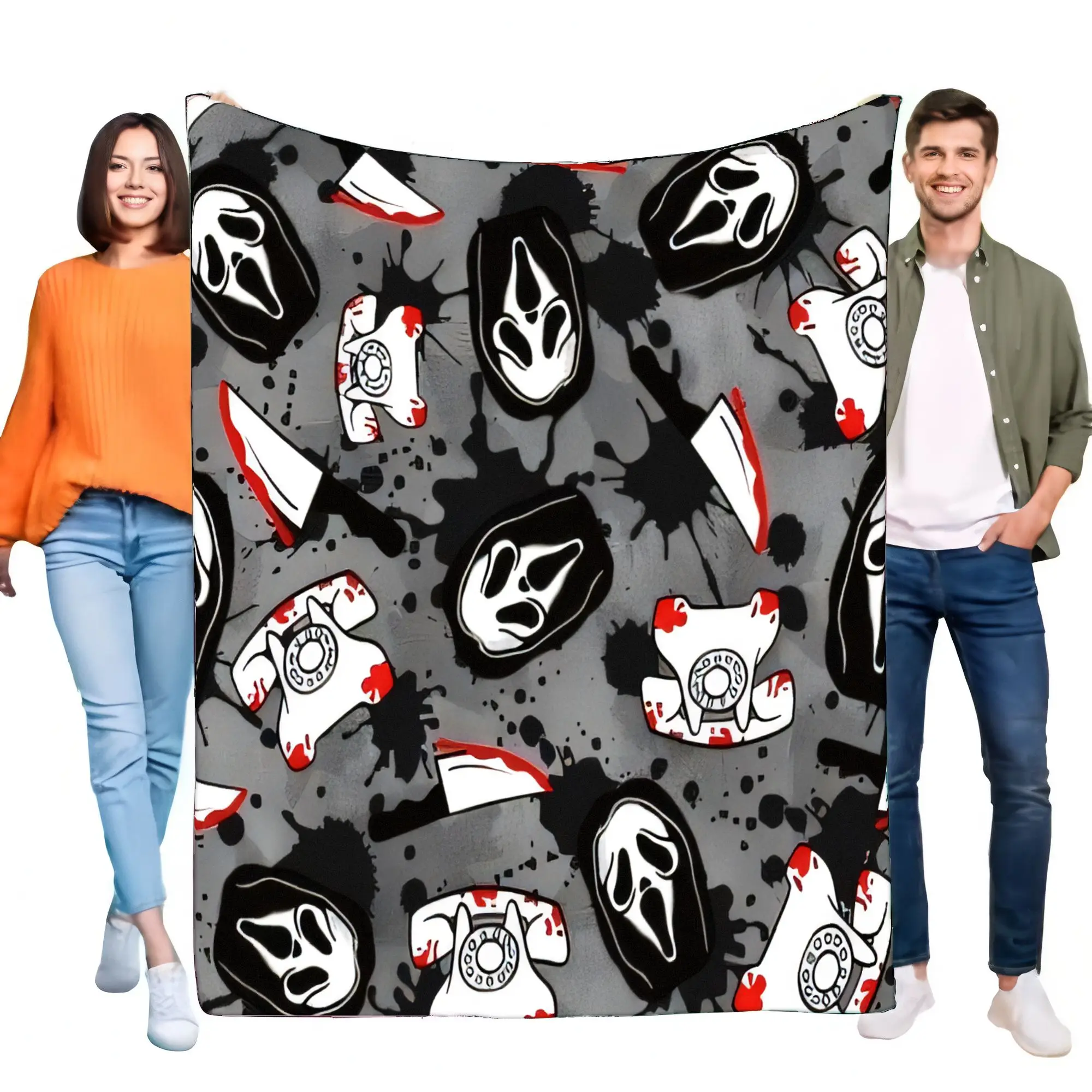 Scary Ghost Face Throw Blanket Soft Cozy Lightweight for Home Sofa Bed Perfect Halloween Gift for Horror Movie Lovers