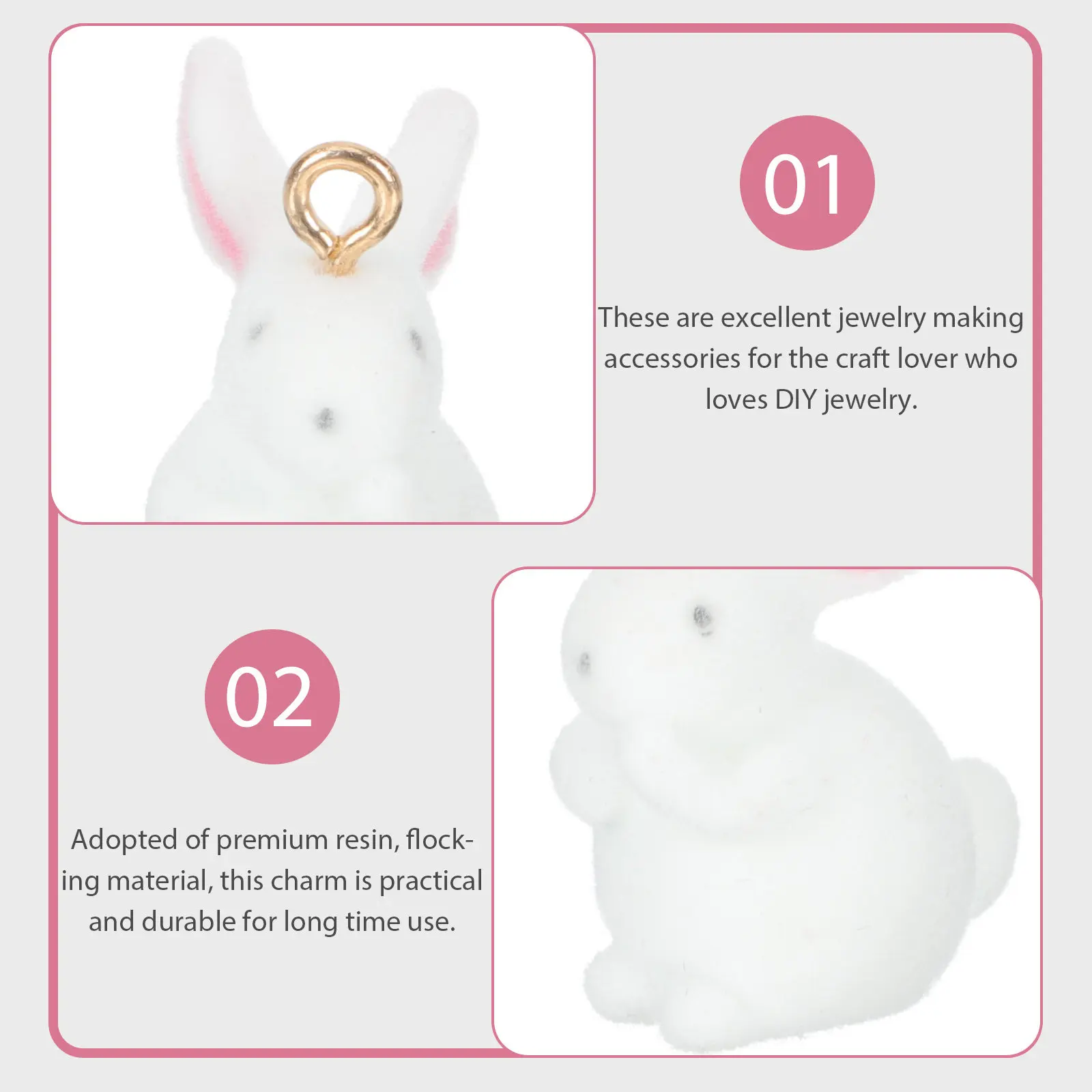 

10Pcs Rabbit Charm Flocking Resin DIY Pendant Jewelry Making Accessories Keychain Bracelet Decoration Rabbit Charm