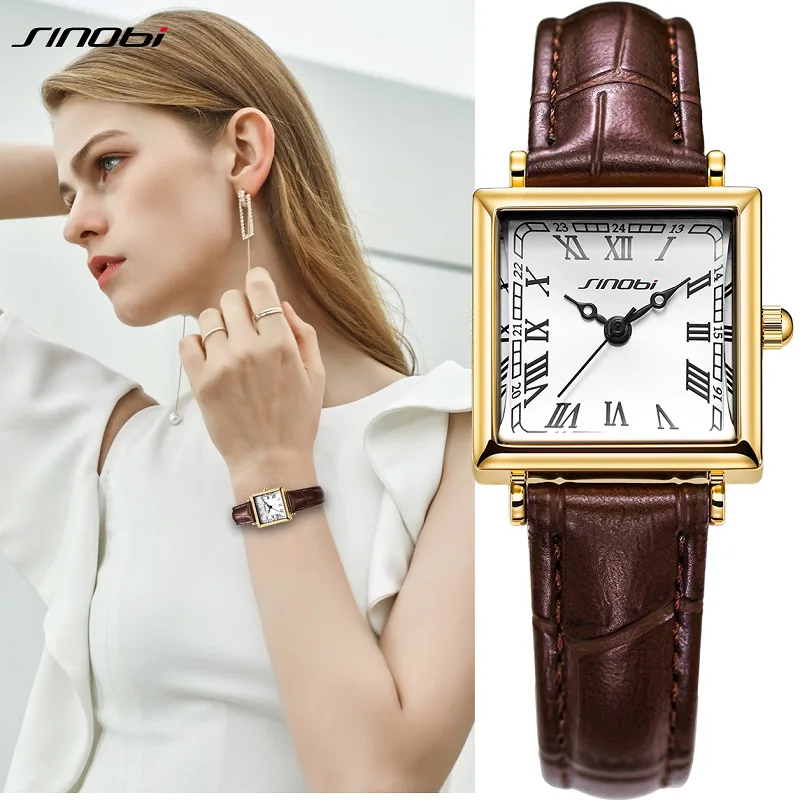 SINOBI Top Luxury Women's Quartz Watches Fashion Design Ladies Wristwatches Elegant Square Case HM Best Gifts Watch Female Clock