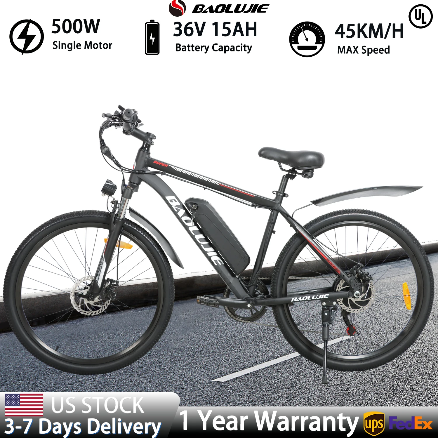 

BAOLUJIE S1 500W Motor Electric Bike for Adults 36V 15Ah Ebike 28MPH E-Bike 26" Tire Electric Bicycle UL2849【1 Year Warranty】