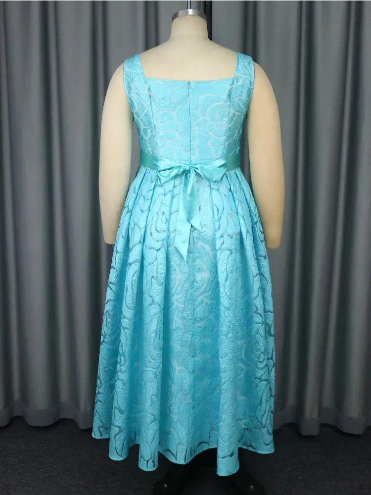 

Plus Size Jacquard Midi Dress for Women Vintage Sleeveless Belted Waist Elegant A Line V Neck for Cocktail Formal Party Wedding