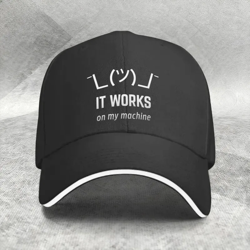 It Works On My Machine Programmer Shrug Emoji Baseball Cap Adjustable Polyester Outdoor Hat for Unisex Adults