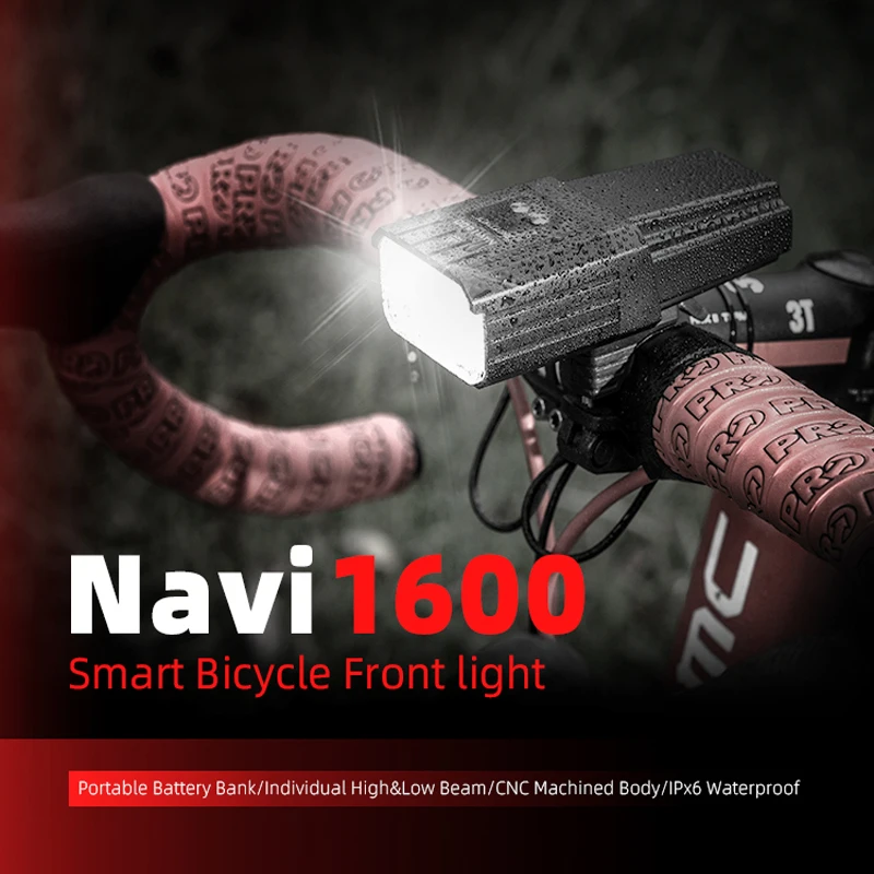 Enfitnix New Navi1600 Smart Headlights USB Rechargeable Road Mountain Bike Light Smart Night Warning Light IP6X Waterproof