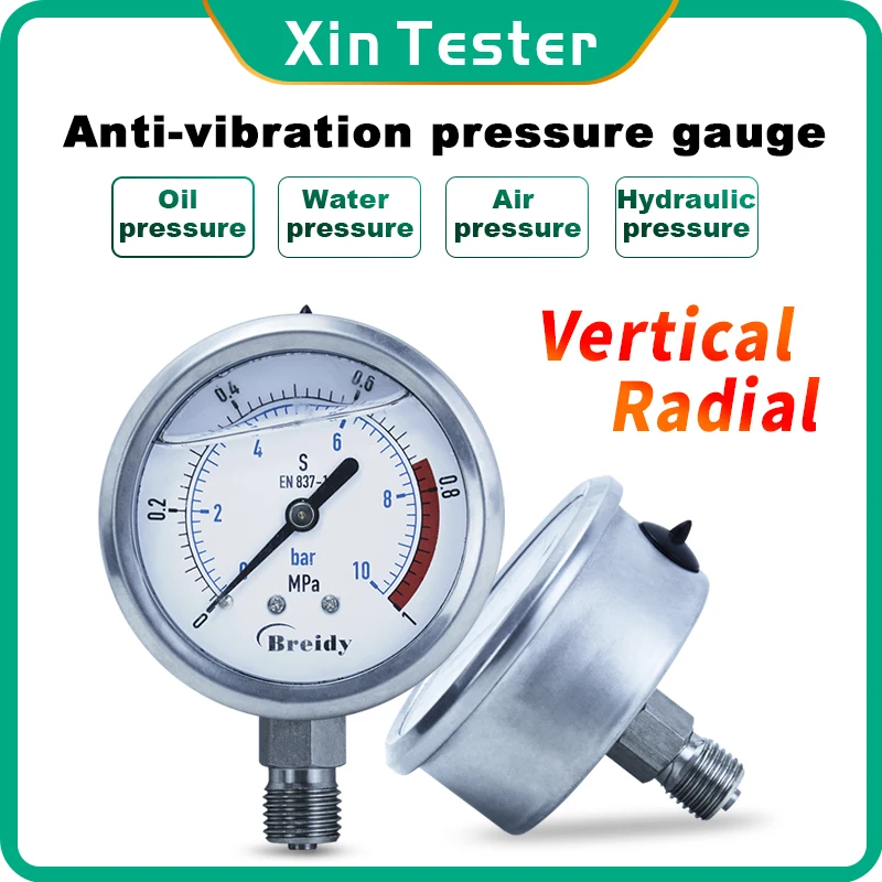 Medidor de Pressão de Água do Verificador de Xin g g1 Óleo de Manômetro de Vácuo de ar Hidráulico 060mpa Diâmetro 100 mm Yn100 Aço Inoxidável