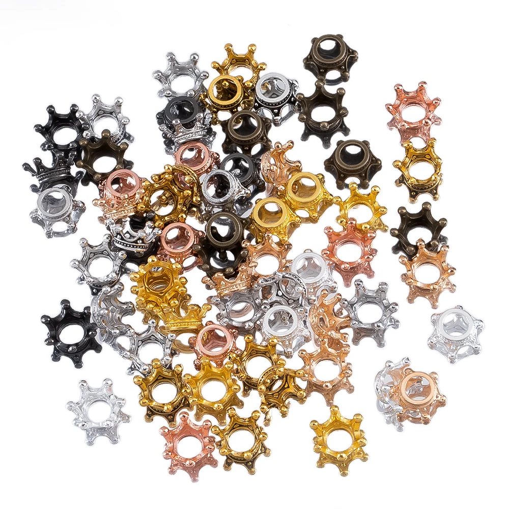 10/50/100pcs Alloy Loose Spacer Beads Gold Silver Bronze Crown Beads for Jewelry Making DIY Bracelet Handmade Accessories Crafts