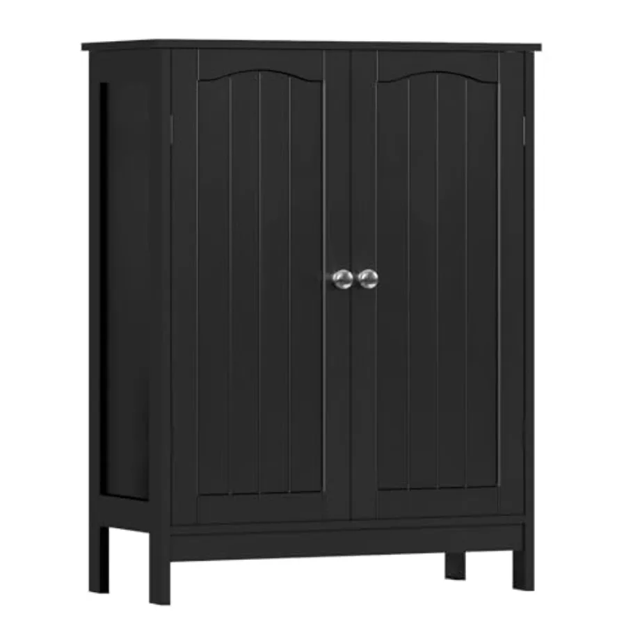 

Bathroom Cabinet with 2 Doors 3 Shelves Black 3 Height Options for Bathroom Living Room Entryway Kitchen Home Office