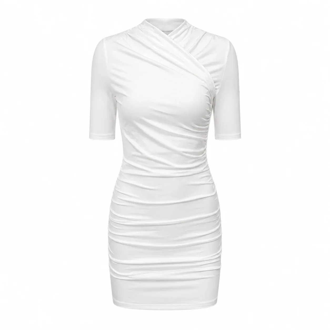 Elegantes Gerafftes Minikleid Damenmode Einfarbiges Vintage Braunes Bodycon Sexy Kleid Sommer Hochgeschnittenes Party Y2k Damenkleid – Detail 6