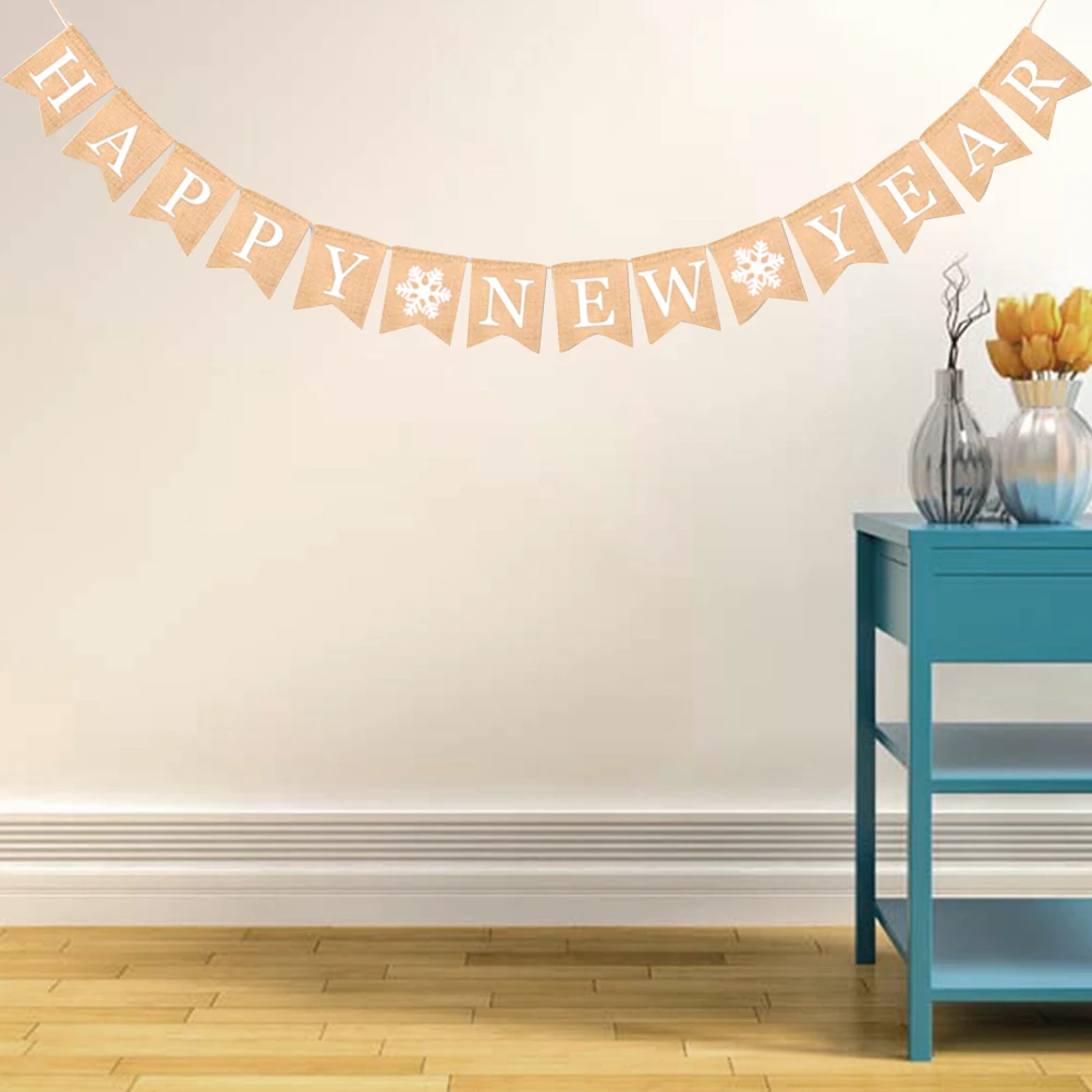 

New Year Banner Flower Garlands Happy Birthday Burlap Vintage Years Accessories