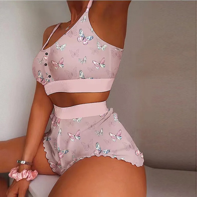 2 Pieces Set Women's Pajama Shorts Suit Multiple Print Underwear Sexy Lingerie… - Image 4