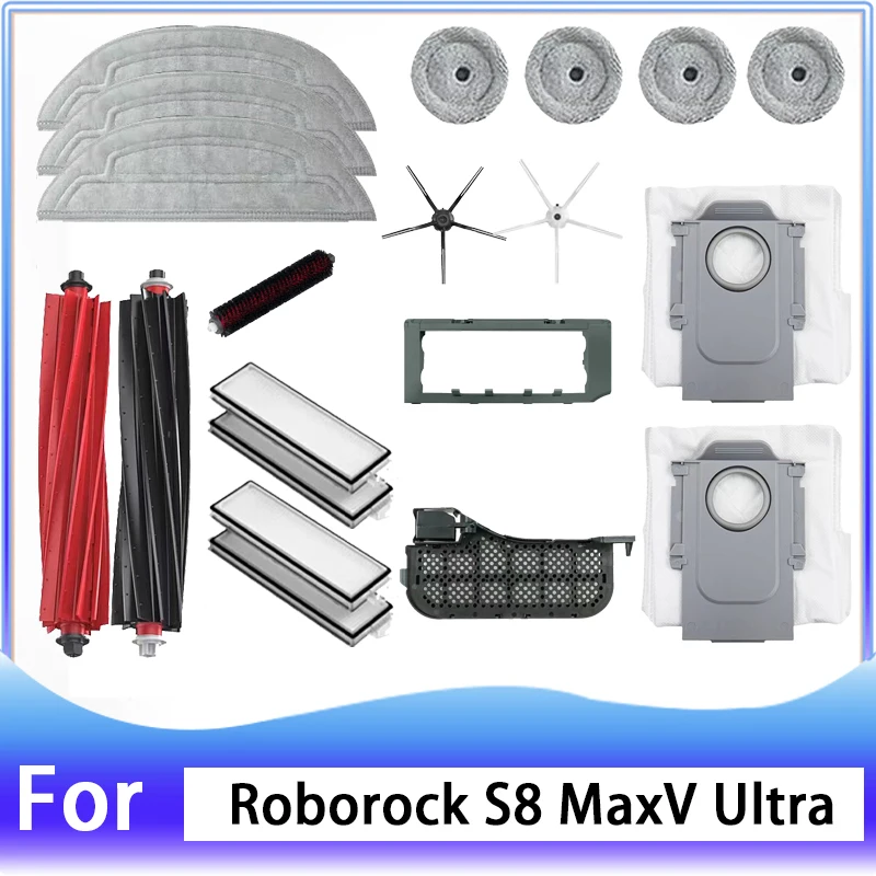 For Roborock S8 MaxV Ultra Robot Vacuum Spare Replacement Parts Main Side Brushes Mop Cloths HEPA Filters Dust Bags Accessories