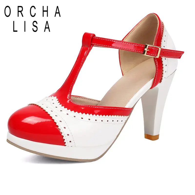 

ORCHA LISA Розовые женские босоножки с круглым носком, каблук 8,8 см, платформа 1,8 см, с пряжкой, Т-образный ремешок, разноцветные, большие размеры 43, 44, 45, элегантная обувь