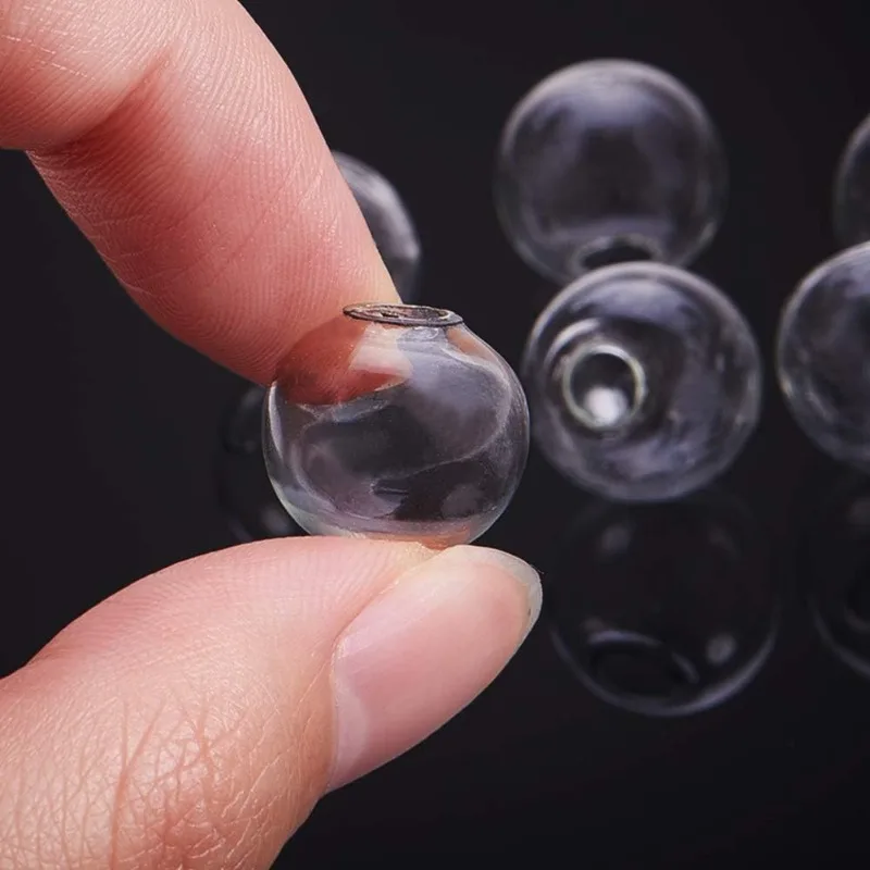 30 Pcs 14mm Mini Empty Clear Glass Globe Bottle Wish Ball Bottles DIY Pendant Charms with 30 Pcs 8mm Cap Bails