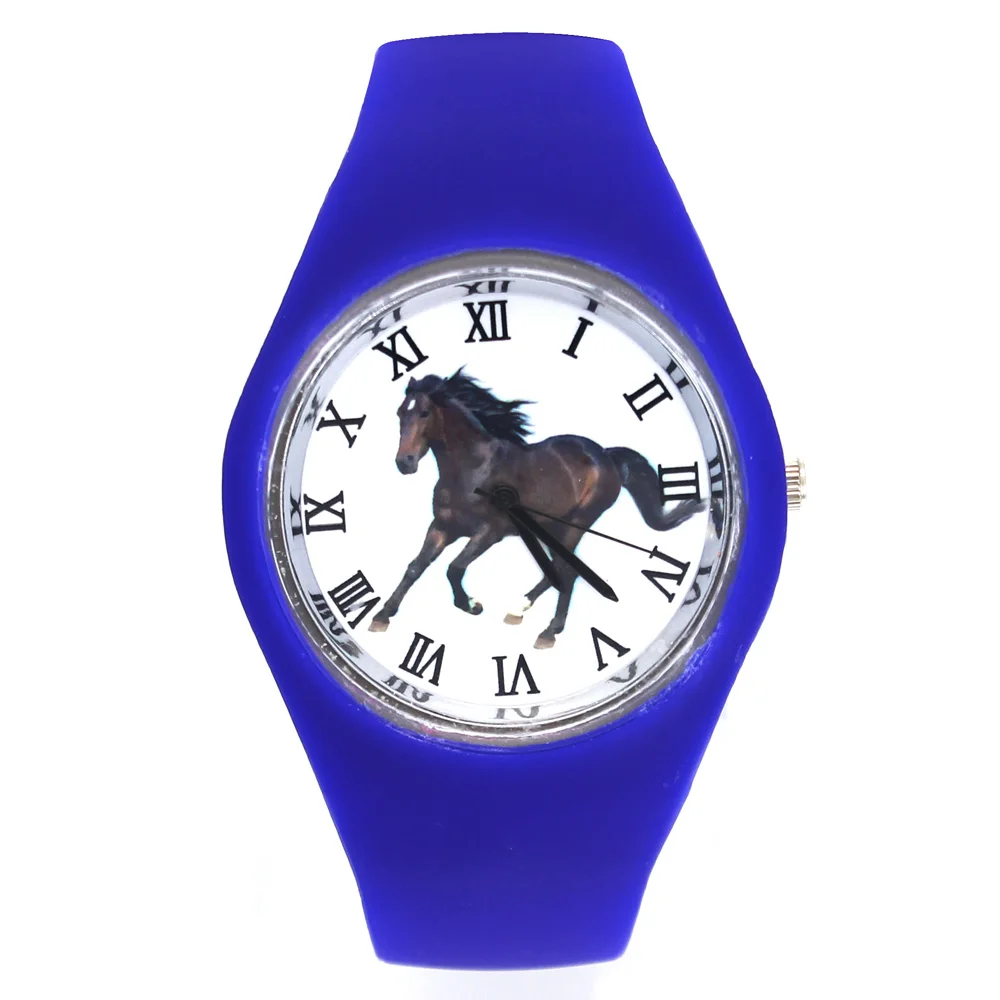 

Dark Horse Racing Steed Pattern Animal Fashion Men Women Sport Soft Silicone Strap Quartz Wrist Watch