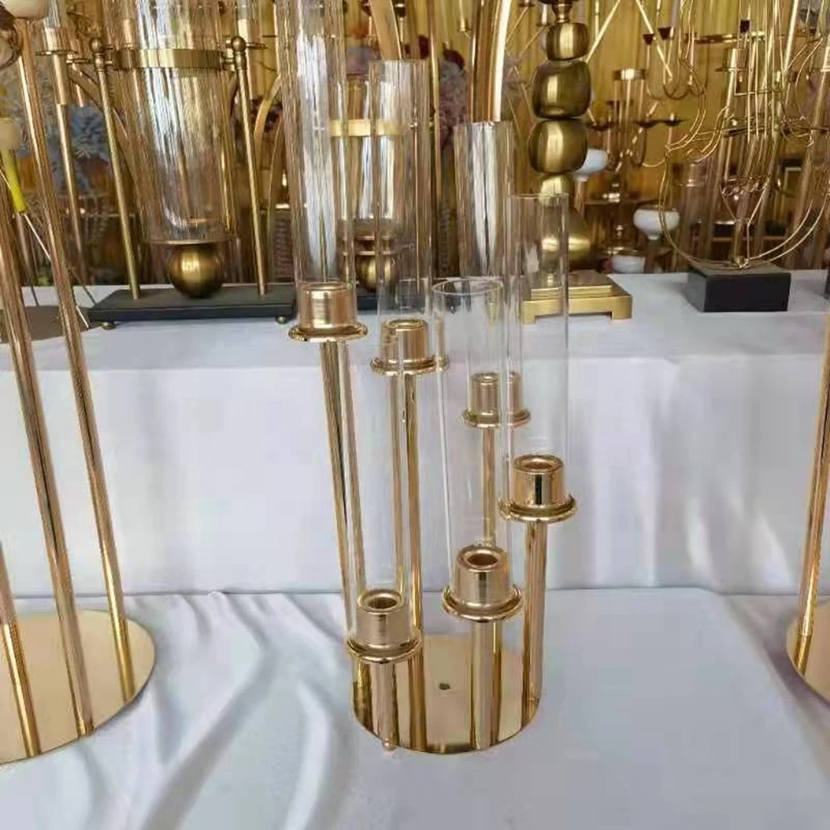 decoration Weddings Party Table Centerpieces Stand 6 Arms Gold acrylic Candelabra Metal Candlesticks 8 heads Candle holders